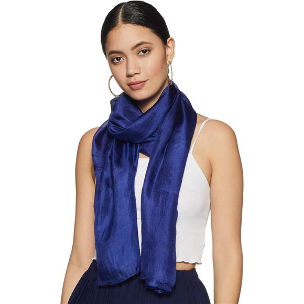 100 Silk Scarf Long Lightweight Navy Blue